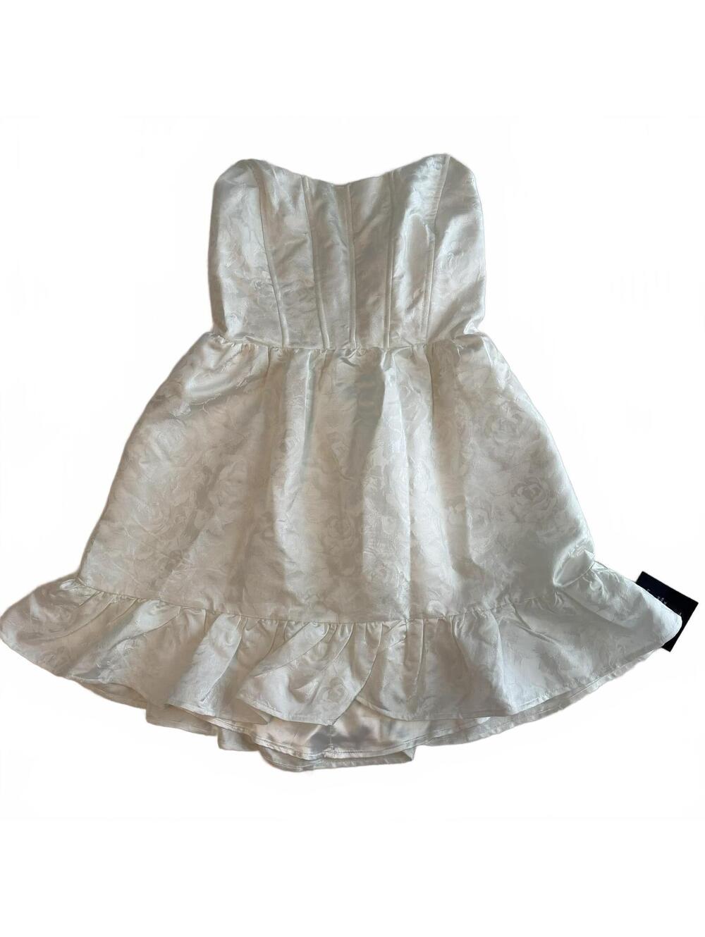 NWT (Flaw) Lulus Luxe Delight Ivory Jacquard Strapless Bustier Mini Dress Size M - Picture 3 of 9